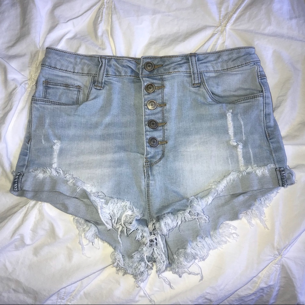 High Waisted Button Up Jean Shorts